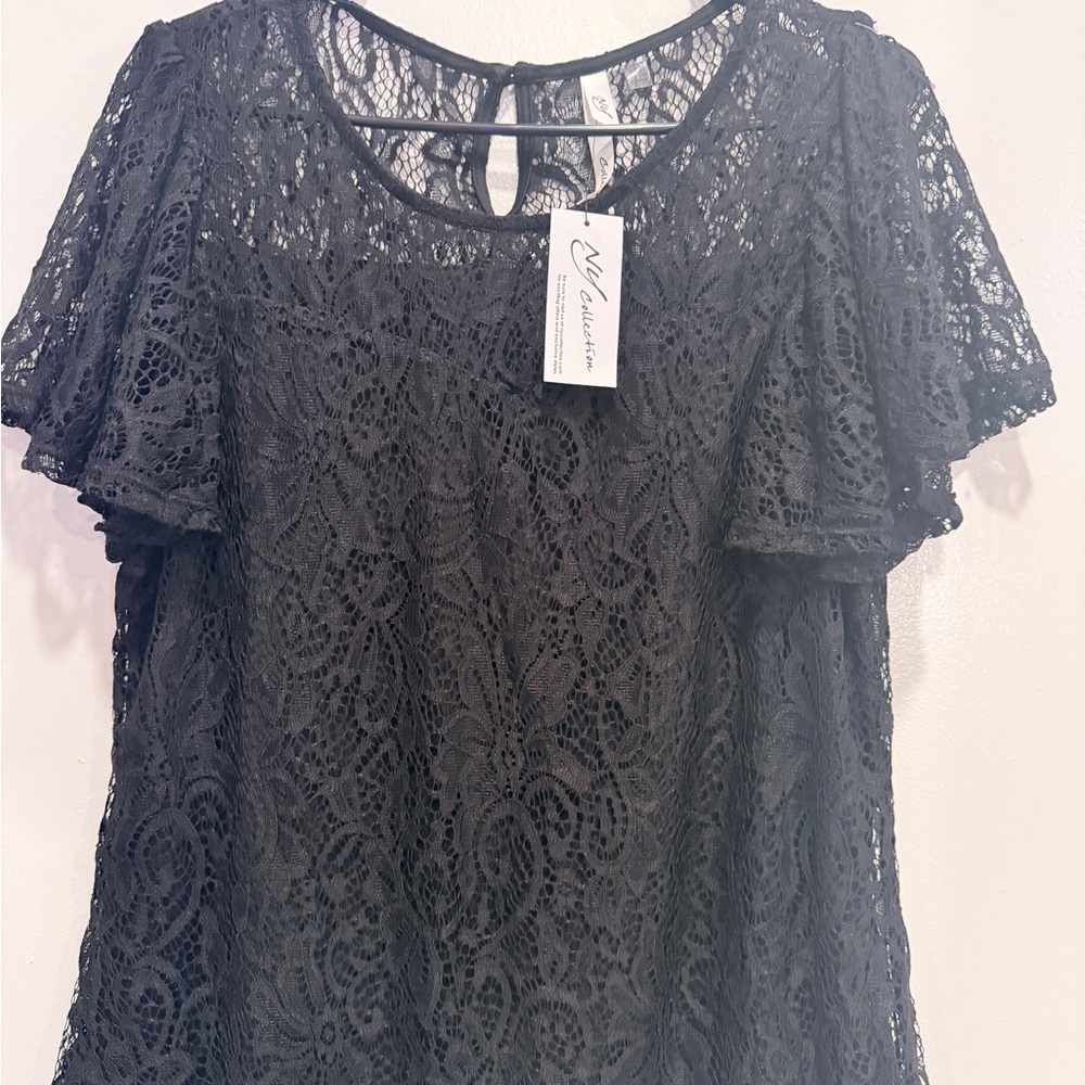 NY Collection Black Lace Blouse